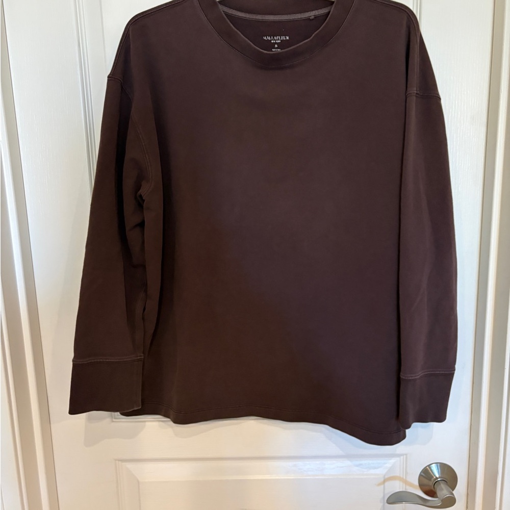 MM LaFleur Brown Crop Sleeve 3/4 Brown Cotton Sweatshirt XL‎ Extra Large